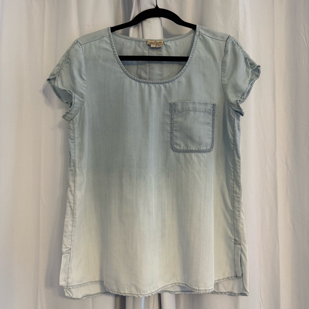 Holding Horses Chambray Ombré Top Embroidered Stitch Small